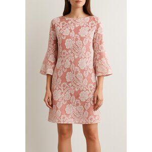 NWT | Ellen Weaver Pink & White Floral Lace Dress | Size Large